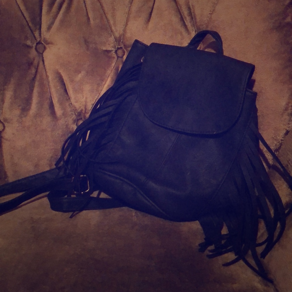Mini black fringed backpack